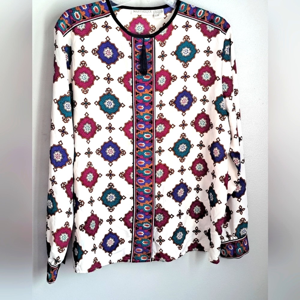 Martinique Classic Women's Blouse Size 14 Patterned Long Sleeve Top